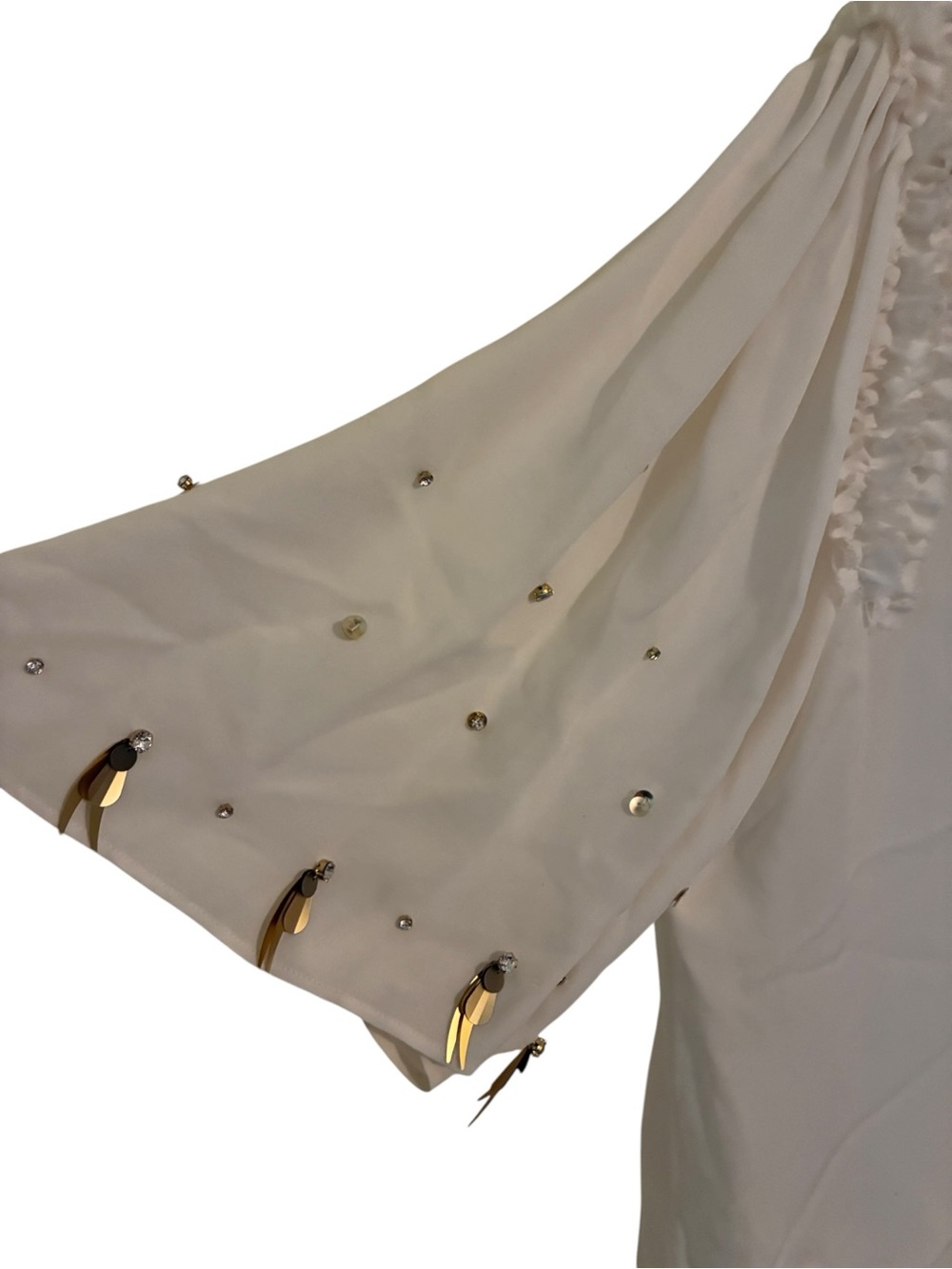Kobi Halperin White Silk Blouse Ruffle Rhinestone Sleeve Top XL EUC - Picture 4 of 8